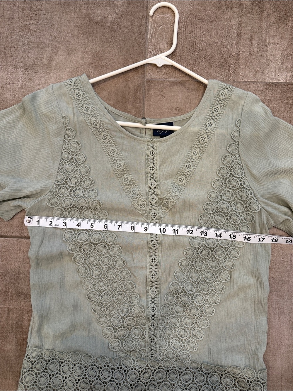 Daytrip Sage Green Lace-Trim Short Sleeve Top - Picture 5 of 6